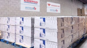 Palletized wholesale inventory stacked in a Canadian 3PL warehouse ready for B2B distribution
