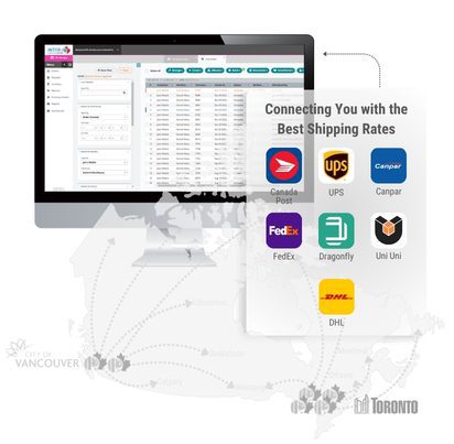 WMS terminal displaying automated carrier rate shopping 3PL software comparing Canada Post and courier rates